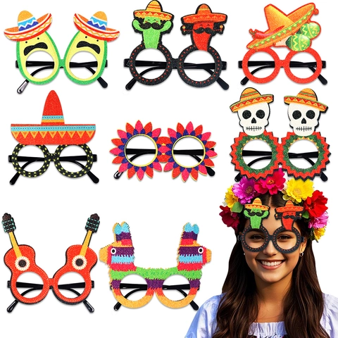Mexican Day Of The Dead Party Glasses Novelty Sombrero Hat Cactus Skull Avocado Piñata Guitar Festive Costume Eyewear Photo Props