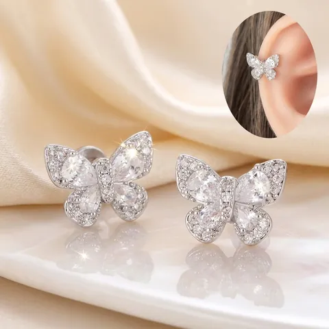 Butterfly Stud Earrings Titanium Steel Zircon Screw Back Cartilage Piercing Jewelry Elegant For Women