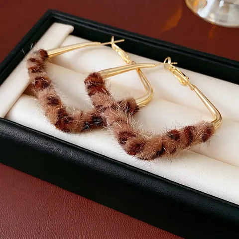Geometrische Creolen Mit Leopardenmuster Plüsch Legierung Retro Vintage Stil Für Damen Mit Silver Earring Post
