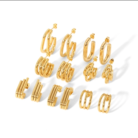 Orecchini A Cerchio Geometrici A Più Strati In Acciaio Al Titanio Placcati Oro 18 Carati Gioielli Minimalisti Donna