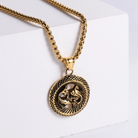 Zodiac Pendant Necklace Vintage 18K Gold Plated 304 Stainless Steel Embossed Round Medallion Unisex Jewelry Gift