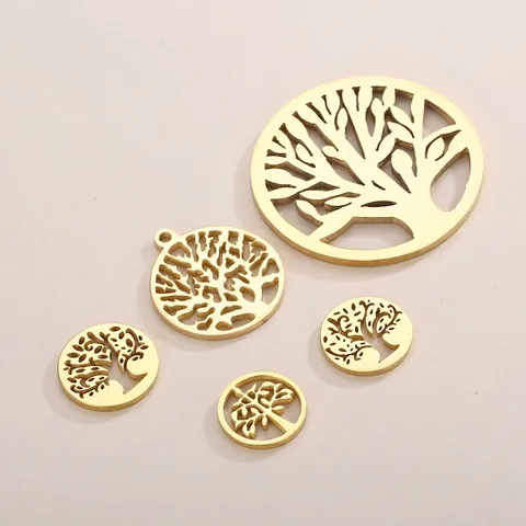 Colgantes Árbol De La Vida De Acero Inoxidable Dijes Redondos Huecos Para Joyería DIY Collares Y Pendientes Accesorio