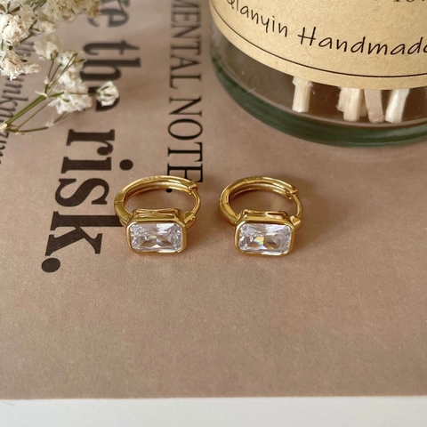 Orecchini A Cerchio Con Zirconi Rettangolari Argento Sterling 925 Gioielli Di Moda Minimalisti Geometrici Per Donna