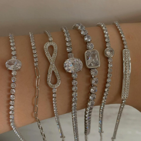Edelstahl Zirkon Armband Für Damen Verstellbare Tennis Büroklammer Kette Infinity Geometrischer Eleganter Schmuck