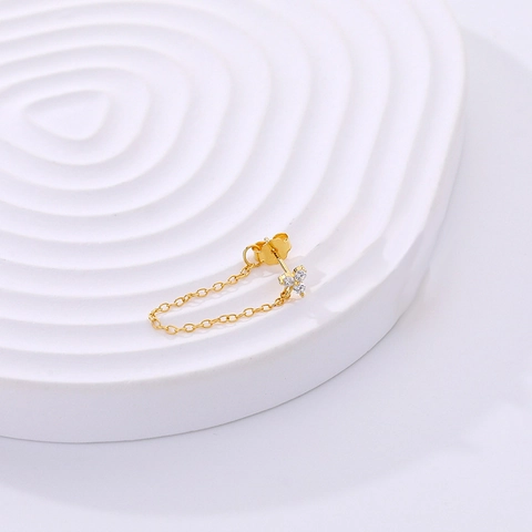 925 Sterling Silver Flower Zirconia Chain Tassel Stud Earrings For Women Gold Plated Elegant Dainty Fashion Jewelry Gift