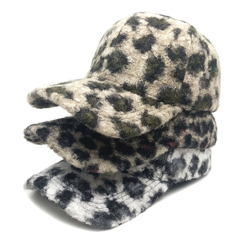 Gorra De Béisbol Estampado De Leopardo Lana De Cordero Cálida Invierno Sombrero Mujer Moda Forro Polar Ajustable