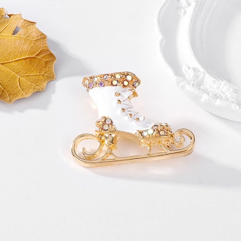 Kerst Rol schaats Broche Voor Vrouwen Legering Emaille Kleurrijke Strass Kunstschaats Reversspeld Vintage Feestelijke Sieraden Cadeau