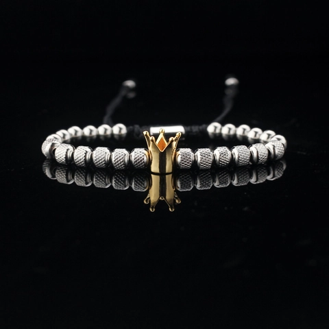 Retro Stainless Steel Crown Beaded Bracelet For Men Women Micro Pave Zirconia Pineapple Beads Adjustable Woven Rope Punk Jewelry