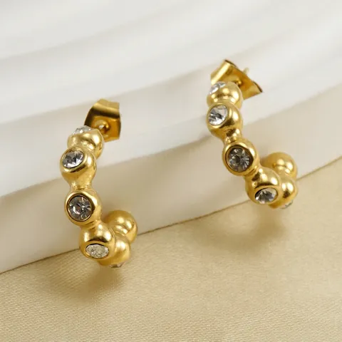 Orecchini A Cerchio A Forma Di U In Acciaio Inossidabile Placcato Oro 18K Con Zircone Strass Da Donna