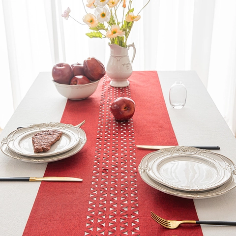 Chemin De Table Ajouré Géométrique Fleur Coupée Polyester Texture Lin Table À Manger Table Basse Décor Noël Moderne