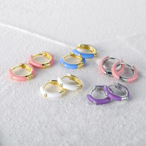 Fashion Geometric Round Hoop Earrings Copper Enamel Colorful Huggie Earrings With Rhinestone For Women Daily Jewelry