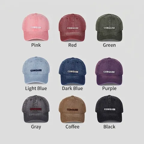 Cappello Da Baseball In Denim Lavato Vintage Ricamato Lettera Conquer Regolabile Retrò Cappello Da Sole Sport Hip Hop Unisex