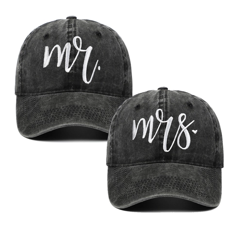 Washed Cotton Baseball Caps Mr And Mrs Embroidery Vintage Distressed Dad Hats Adjustable Casual For Men And Women
