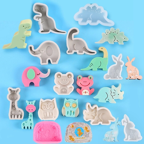 Moldes De Silicona Animales Dinosaurio Elefante Jirafa Conejo DIY Repostería Decoración Pastel Fondant Vela Jabón Herramientas