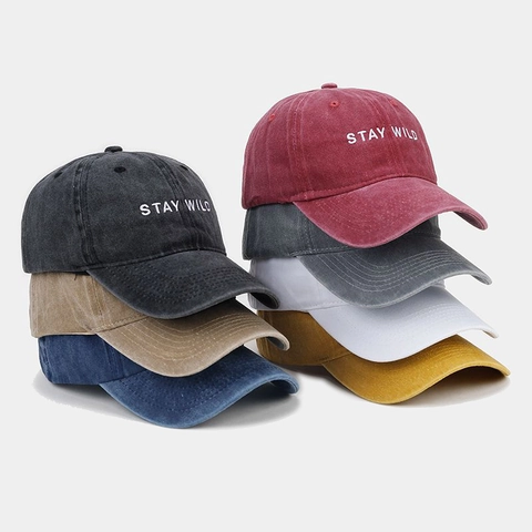 Casquette De Baseball En Coton Lavé Broderie Stay Wild Vintage Peinte Chapeau De Soleil Ajustable Pour Hommes Femmes