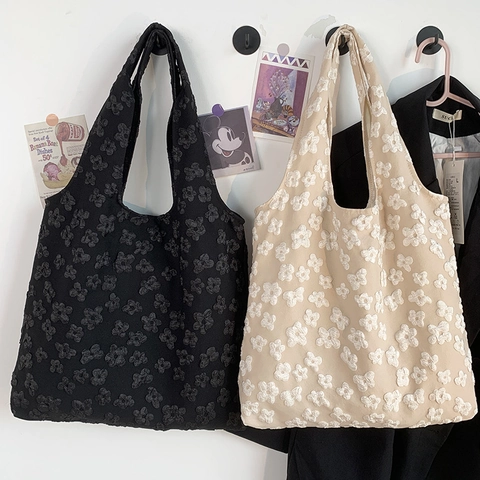 Damen Schultertasche Tote Bag 3D Blumenmuster Jacquard Große Kapazität Koreanischer Minimalistischer Ästhetik Stoff