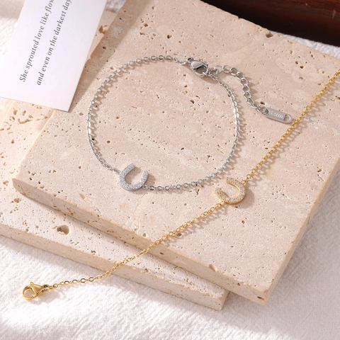Bracciale Con Pendente A Ferro Di Cavallo Acciaio Inossidabile Zirconia Gioielli Minimalisti Per Donna