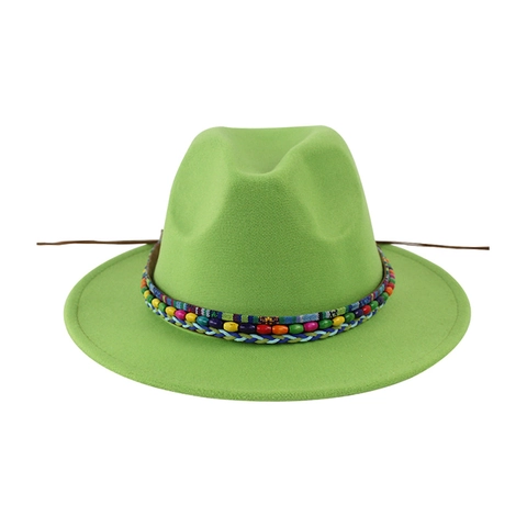 Fedora Hut Filz Breite Flache Krempe Mit Bunten Perlen Gewebtes Band Böhmischer Vintage Jazz Stil Für Damen Herren