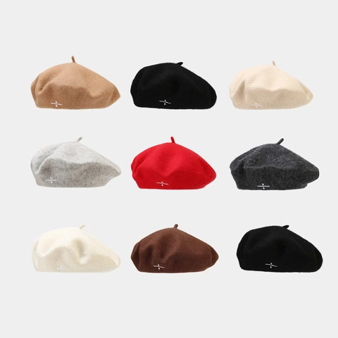 Boina De Lana Para Mujer Con Símbolo Bordado Gorro De Pintor Moda Invierno Otoño