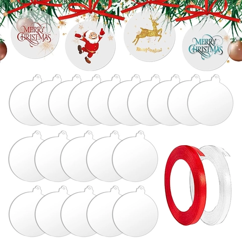 Ornamenti Natalizi In Acrilico Rotondo Trasparente Con Nastri Rossi E Bianchi Per Decorazioni Appese Albero DIY Artigianato Di Festa