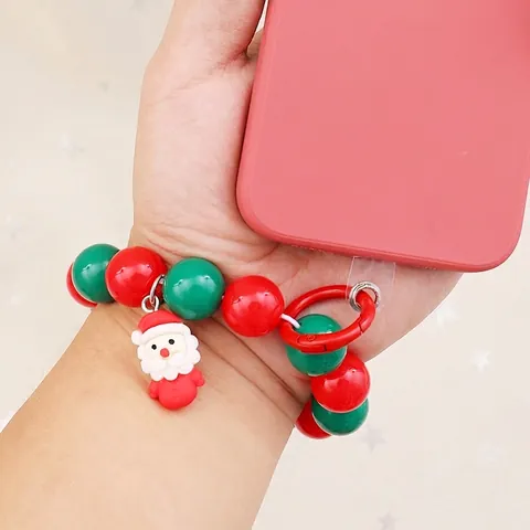 Festlicher Weihnachten Perlen Handy-Anhänger Armband Weihnachtsmann Weihnachtsbaum Rot Grün Harz Perle Handschlaufe Für Damen