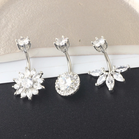 Stainless Steel Zirconia Belly Rings Flower Crown Design Navel Piercing Jewelry Hypoallergenic Body Jewelry For Women