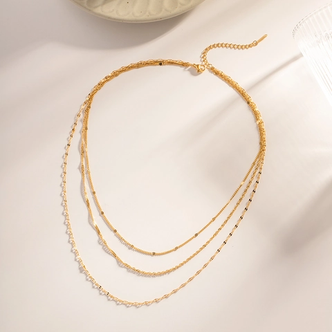Layered Necklace 18K Gold Plated Stainless Steel Triple Layer Chain Link Minimalist Fashion Jewelry For Women