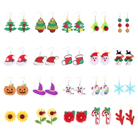 Weihnachten Halloween Cartoon Stoff Ohrringe Weihnachtsmann Schneemann Geist Einhorn Flamingo Schneeflocke Tropfen Ohrringe Für Damen Party Schmuck