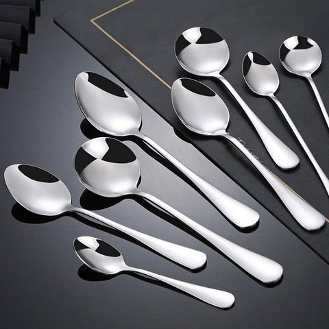 Edelstahl Löffel Und Gabeln Spiegelpoliert 304 Material Langer Griff Dessert Kaffee Löffel Geschirr Für Haus Küche