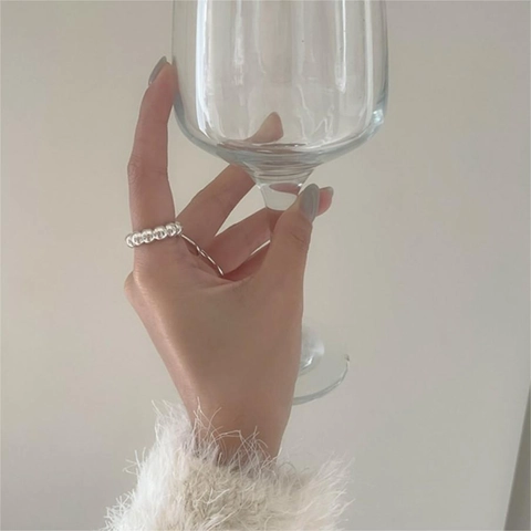Simple 925 Sterling Silver Beaded Ring Minimalist Bubble Design Stackable Finger Jewelry Trendy Gift For Women
