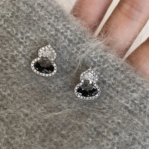 Pendientes De Botón Gourd Estilo Chino Circón Cristal Ojo De Tigre Con Poste Plata De Ley 925 Joyería Vintage Para Mujer