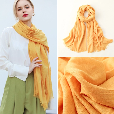 Women Long Cotton Linen Scarf Solid Color Tassel Shawl Wrap Sun Protection Beach Scarf Soft Fashionable