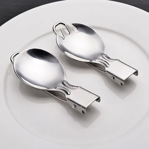 Portable Foldable Cutlery Stainless Steel Camping Spoon Fork Knife Travel Outdoor Tableware With Storage Pouch