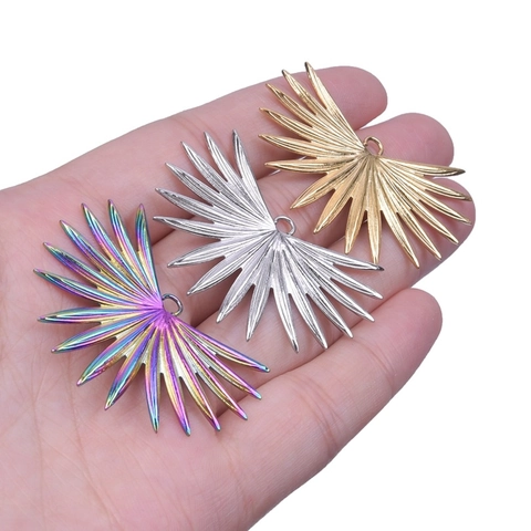 Pendente Foglia In Acciaio Inossidabile Forma Ventaglio Placcatura Sottovuoto Accessorio Fai Da Te Gioielli Minimalista Per Donna