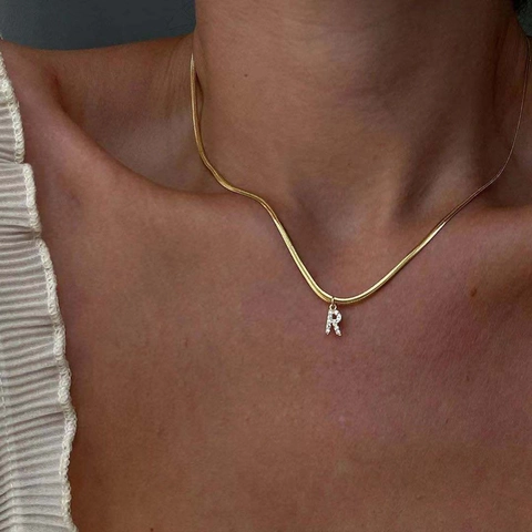 Collana Con Lettera Iniziale Rame Zircone Catena Serpente Regolabile Alfabeto Moda Hip Hop Gioielli Donne