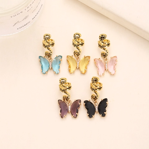 Vlinder Kristallen Hanger Spiraal Haarring Legering Strass Dreadlock Accessoire Hip Hop Coole Sieraden Voor Dames