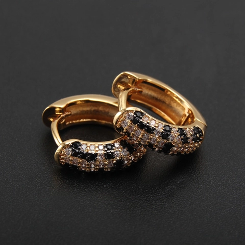 Pendientes De Aro Con Circonitas Estampado De Leopardo Y Serpiente Cobre Bañado En Oro 18K Patrón Animal Hip Hop Mujeres