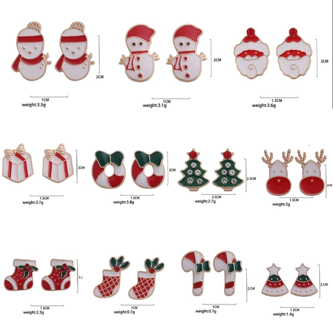 Christmas Stud Earrings Alloy Enamel Drip Oil Santa Claus Snowman Reindeer Tree Wreath Holiday Party Cute Festive Gift