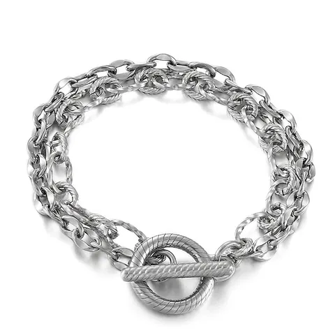 Double Layer Chain Bracelet 316L Stainless Steel Hip Hop Punk Toggle Clasp Minimalist Jewelry For Men And Women