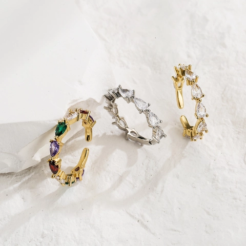 Verstellbarer Ring Birnenschliff Zirkonia 18K Vergoldet Kupfer Offen Bunt Wassertropfen Schmuck Für Damen