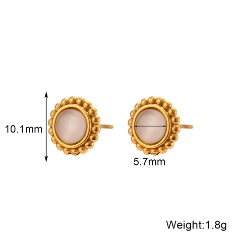 Vintage Stainless Steel Cat Eye Stone Stud Earrings Sun Beaded Round Geometric French Luxury Earring For Women Jewelry Gift