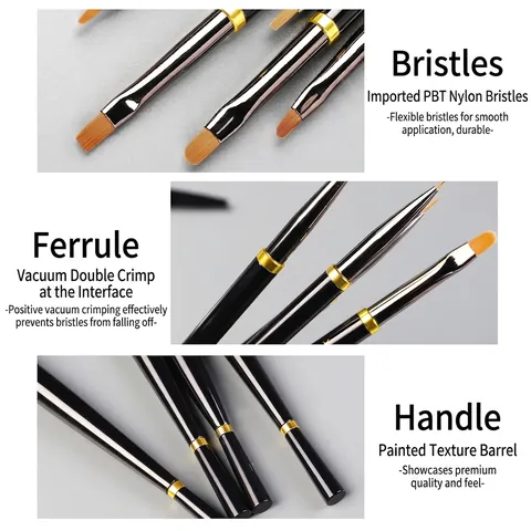 Professionele Nagelkunst Penselen Voor UV Gel Lak Schilderen Tekenen Liner Ombre Snijwerk Manicure Tool Zwart Glanzend Handvat PBT Nylon Borstelharen