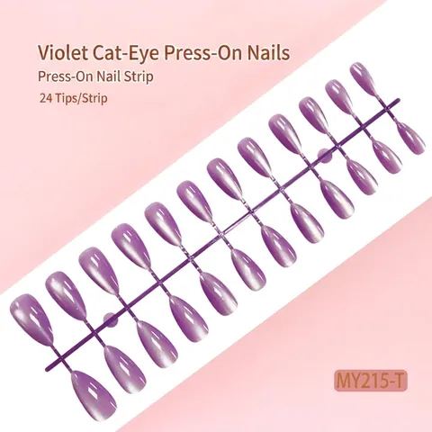 Unghie Finte Purple Cat Eye Forma A Mandorla Wisteria Stellato Lucido Eleganti Unghie Artificiali Per Donne