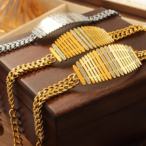 Joyas De Collar Y Pulsera Geométricas En Acero Inoxidable Con Circón Para Mujeres Accesorio De Fiesta Estilo Moderno