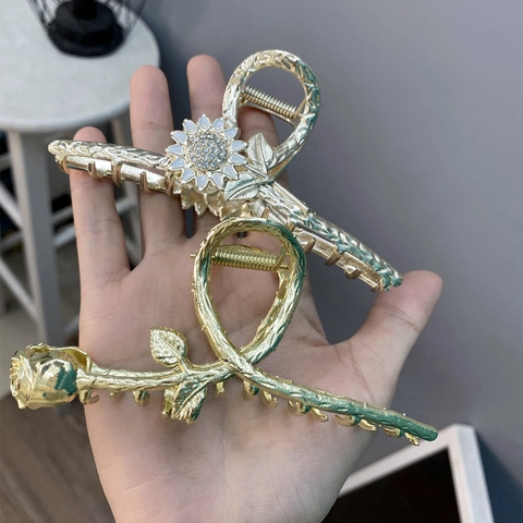 Blumen Geweih Legierung Haarklammern Elegante Rose Sonnenblume Strass Künstliche Perle Metall Haargreifer Für Damen Mädchen Styling