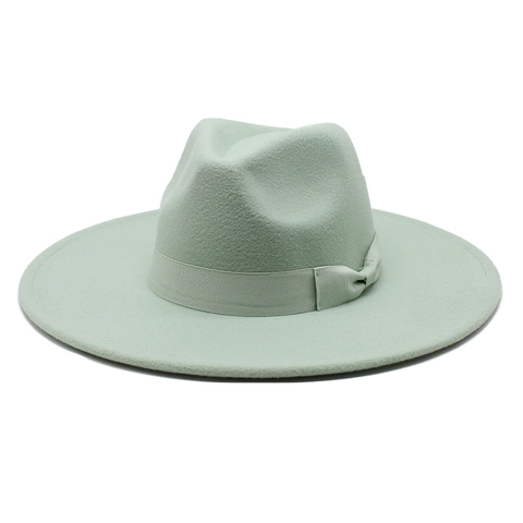 Fedora Hat Wide Brim Wool Felt Retro Elegant British Style Bow Ribbon Decoration For Men Women