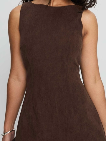 Sleeveless Mini Dress Corduroy Textured Back Bow Tie Elegant Solid Color Round Neck Slim Fit For Women