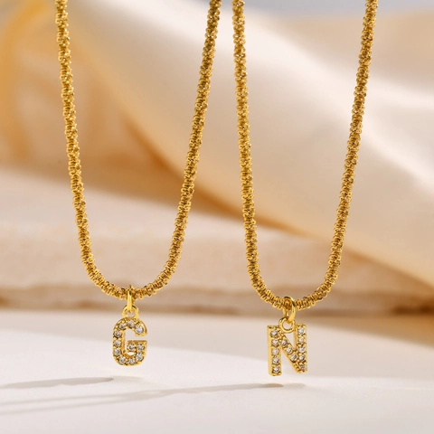Collier Pendentif Lettre Initiale Femmes Zirconium Acier Inoxydable Chaîne Flocon De Neige Bijoux Alphabet