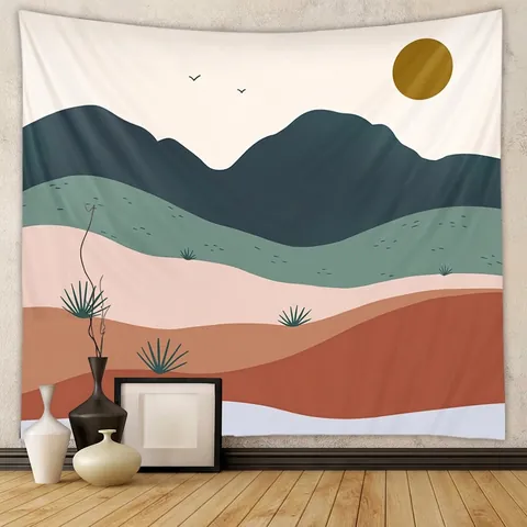 Abstract Tapestry Wall Hanging Polyester Boho Desert Landscape Minimalist Women Portrait Home Decor For Living Room