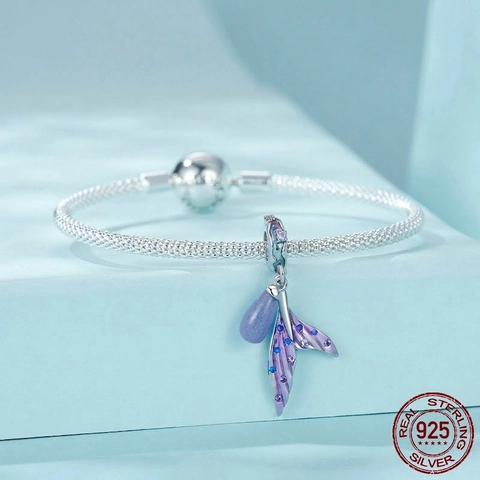 Meerjungfrau Fischschwanz Anhänger 925 Sterlingsilber Leuchtend Im Dunkeln Charm Für DIY Schmuck Armband Emaille Zirkonia